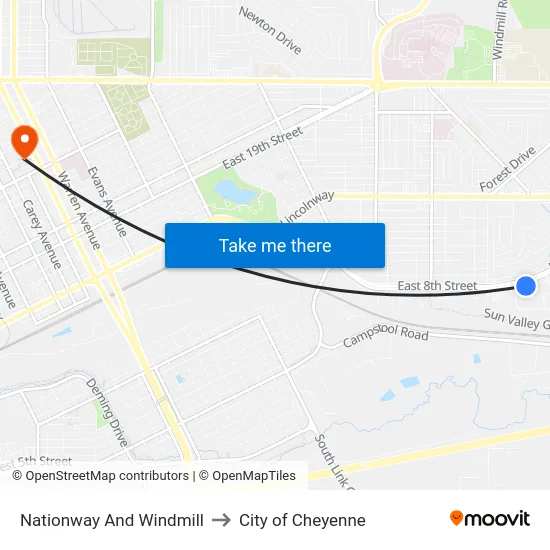 Nationway And Windmill to City of Cheyenne map