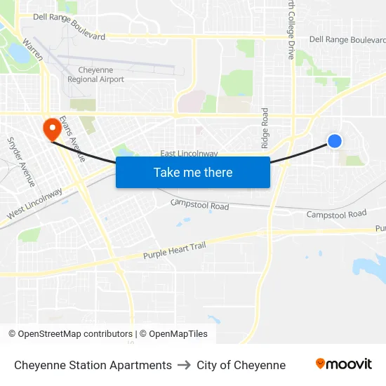 Cheyenne Station Apartments to City of Cheyenne map