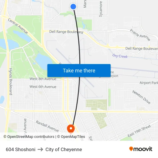 604 Shoshoni to City of Cheyenne map