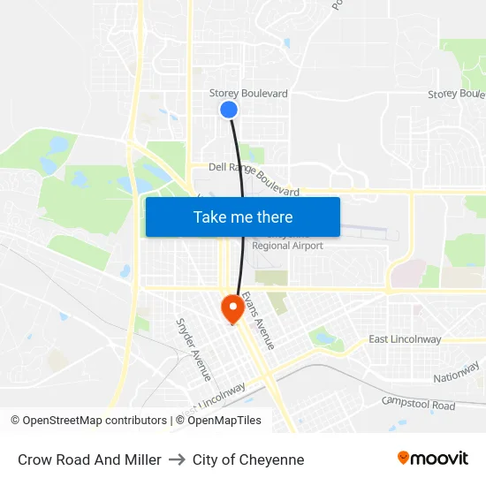 Crow Road And Miller to City of Cheyenne map