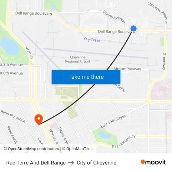 Rue Terre And Dell Range to City of Cheyenne map