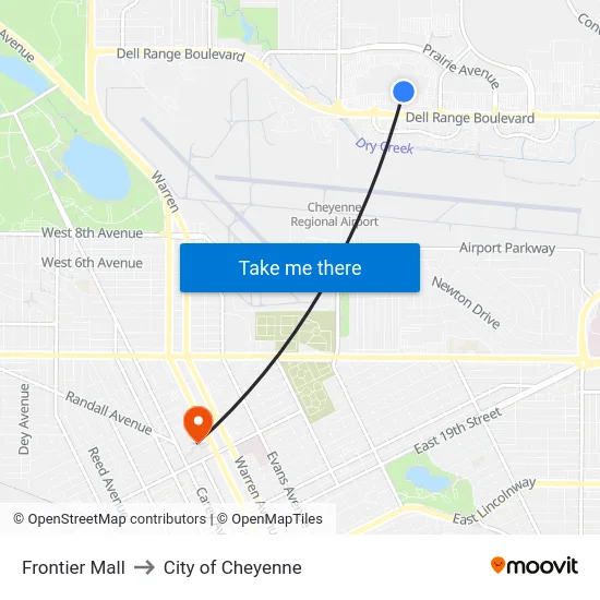 Frontier Mall to City of Cheyenne map