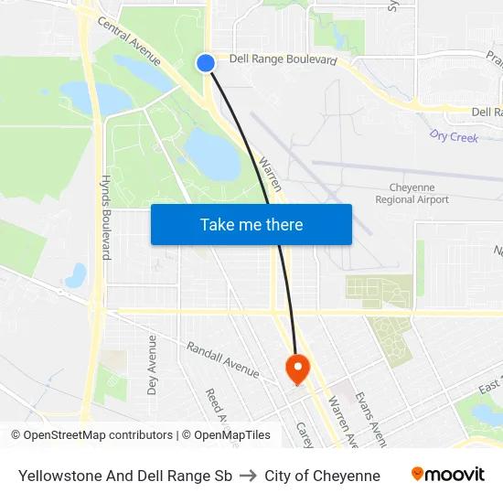 Yellowstone And Dell Range Sb to City of Cheyenne map