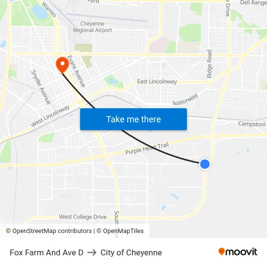Fox Farm And Ave D to City of Cheyenne map