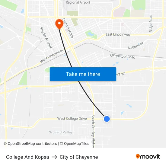College And Kopsa to City of Cheyenne map