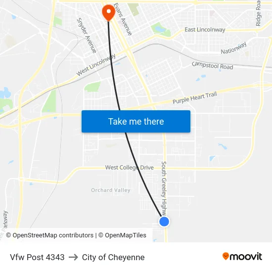 Vfw Post 4343 to City of Cheyenne map
