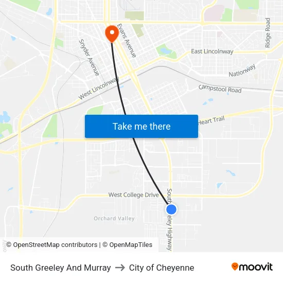 South Greeley And Murray to City of Cheyenne map