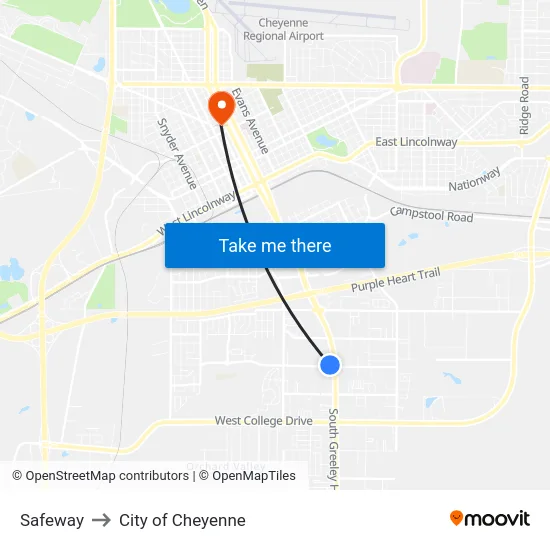 Safeway to City of Cheyenne map