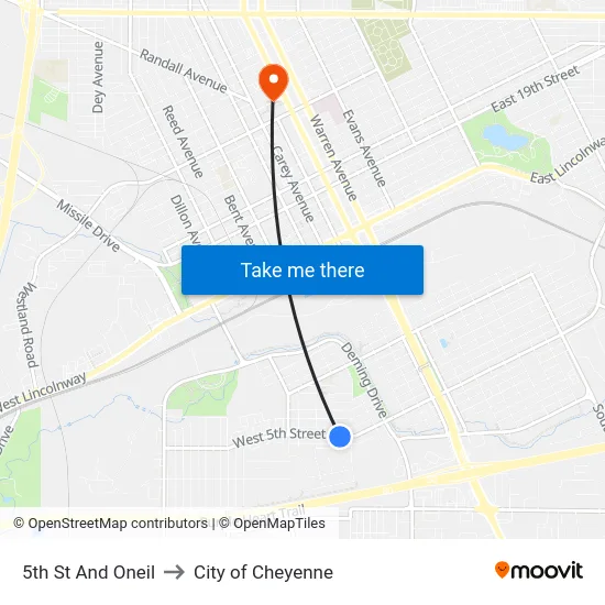 5th St And Oneil to City of Cheyenne map