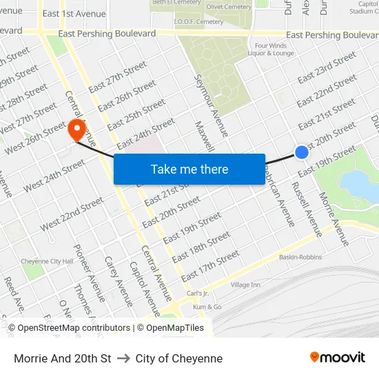 Morrie And 20th St to City of Cheyenne map