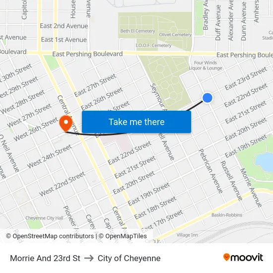 Morrie And 23rd St to City of Cheyenne map