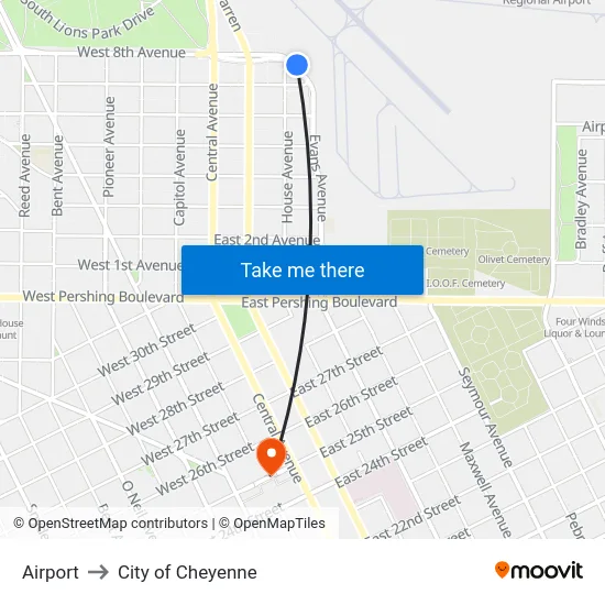 Airport to City of Cheyenne map