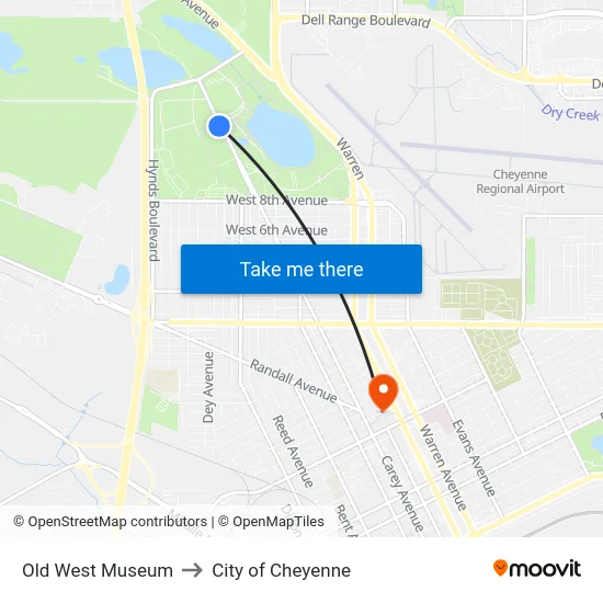 Old West Museum to City of Cheyenne map