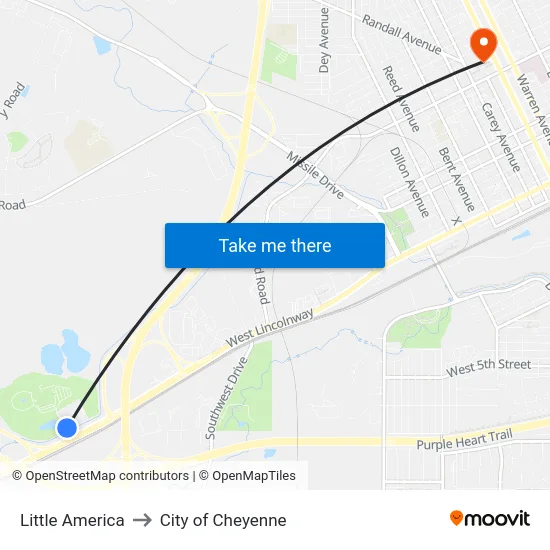 Little America to City of Cheyenne map