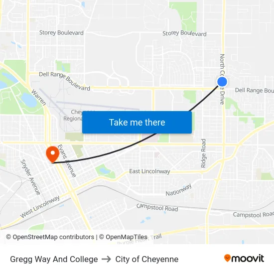 Gregg Way And College to City of Cheyenne map