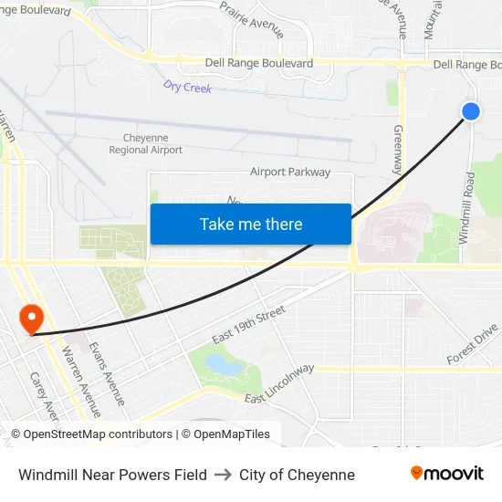 Windmill Near Powers Field to City of Cheyenne map