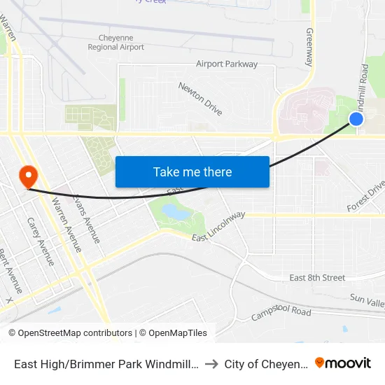 East High/Brimmer Park Windmill Rd to City of Cheyenne map