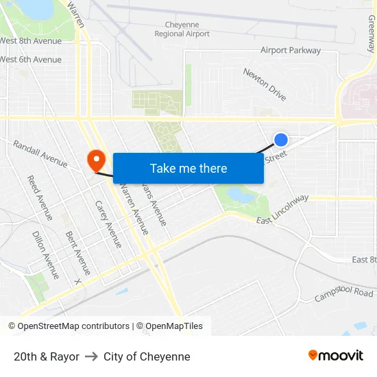 20th & Rayor to City of Cheyenne map
