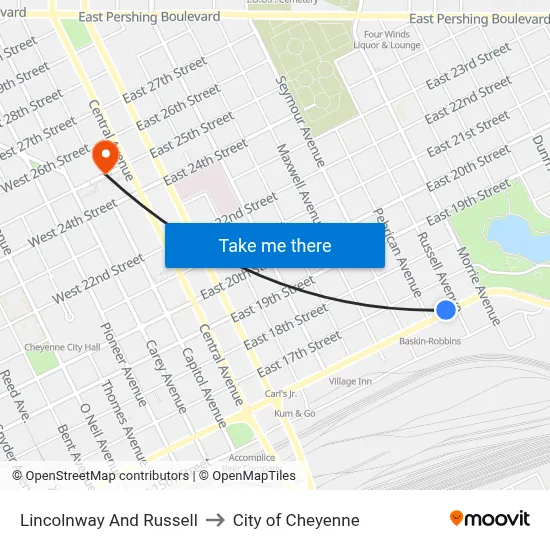Lincolnway And Russell to City of Cheyenne map