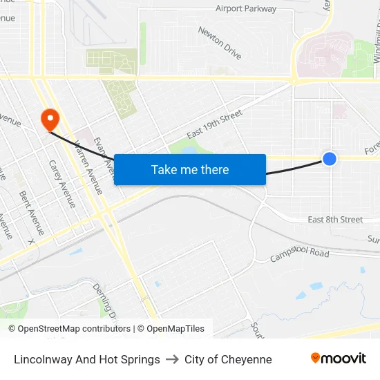 Lincolnway And Hot Springs to City of Cheyenne map