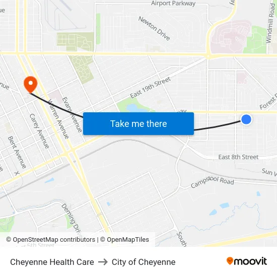 Cheyenne Health Care to City of Cheyenne map