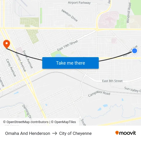 Omaha And Henderson to City of Cheyenne map