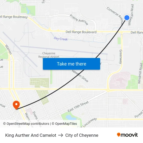King Aurther And Camelot to City of Cheyenne map