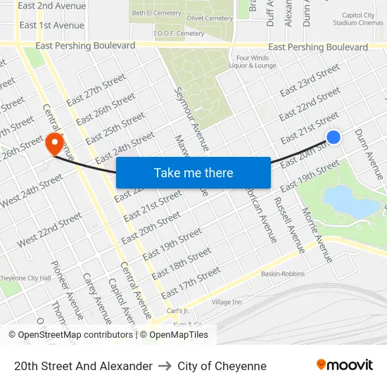20th Street And Alexander to City of Cheyenne map