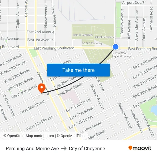 Pershing And Morrie Ave to City of Cheyenne map