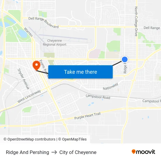 Ridge And Pershing to City of Cheyenne map