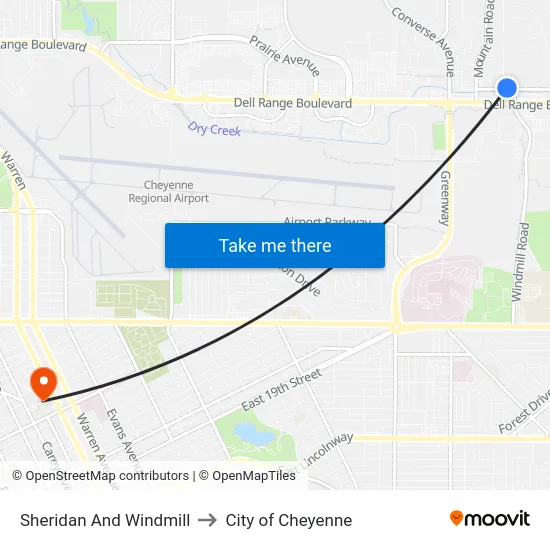 Sheridan And Windmill to City of Cheyenne map