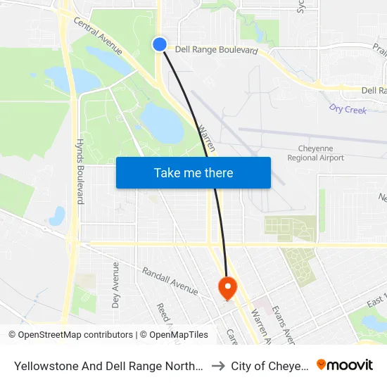 Yellowstone And Dell Range Northbound to City of Cheyenne map