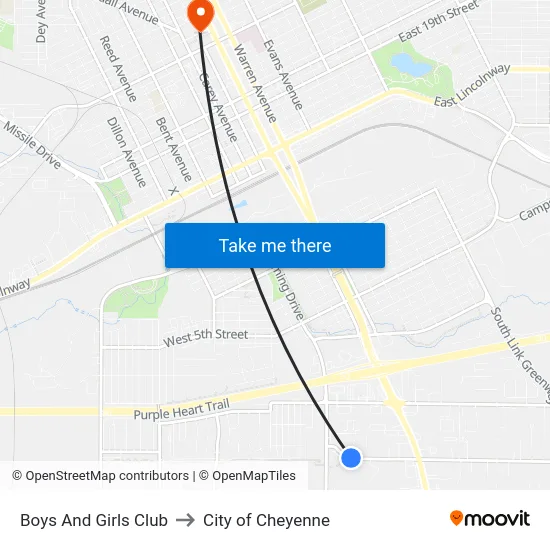 Boys And Girls Club to City of Cheyenne map