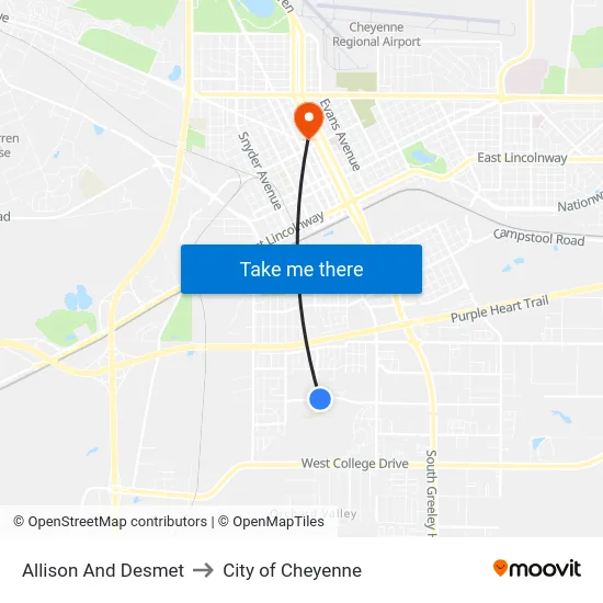 Allison And Desmet to City of Cheyenne map