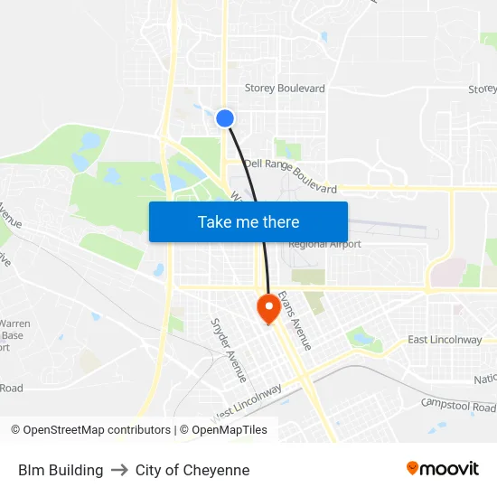 Blm Building to City of Cheyenne map
