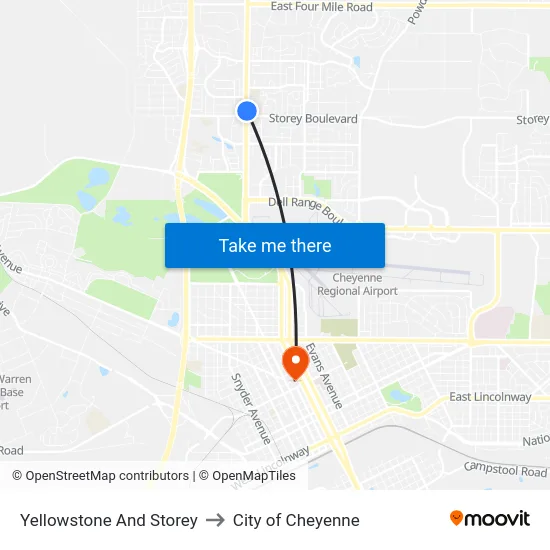 Yellowstone And Storey to City of Cheyenne map