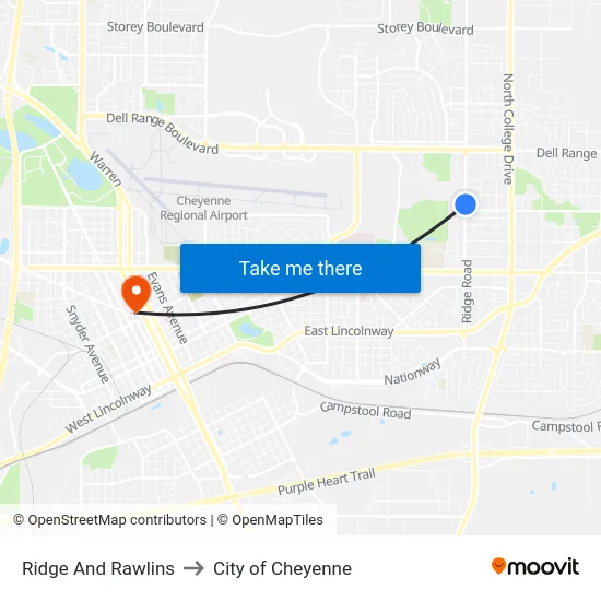 Ridge And Rawlins to City of Cheyenne map