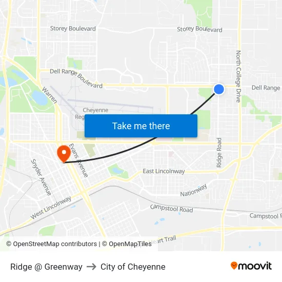 Ridge @ Greenway to City of Cheyenne map