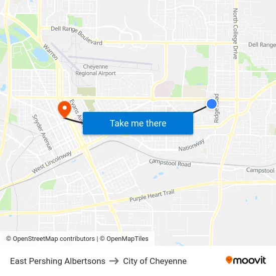 East Pershing Albertsons to City of Cheyenne map