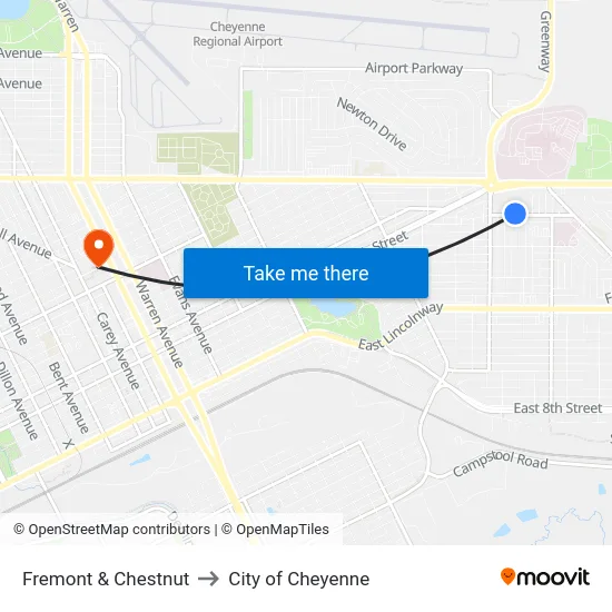 Fremont & Chestnut to City of Cheyenne map
