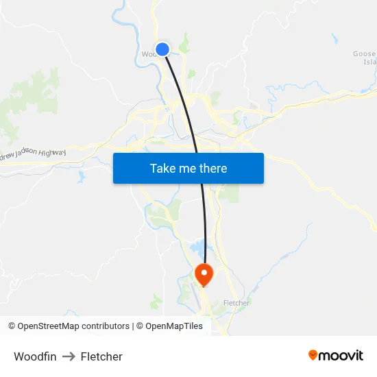 Woodfin to Fletcher map