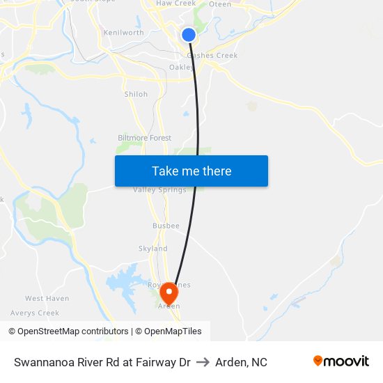 Swannanoa River Rd at Fairway Dr to Arden, NC map