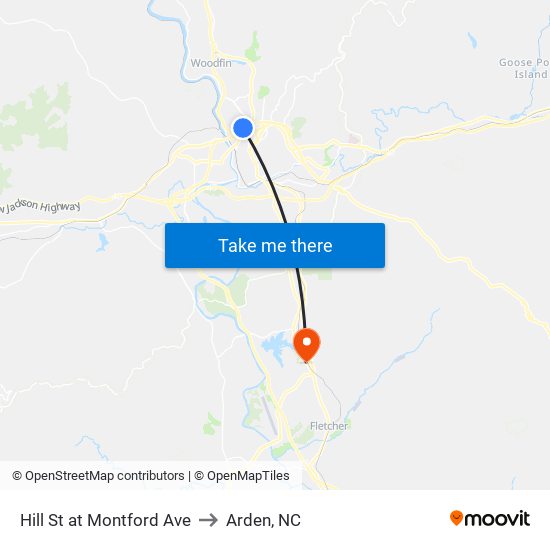 Hill St at Montford Ave to Arden, NC map