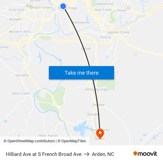 Hilliard Ave at S French Broad Ave to Arden, NC map