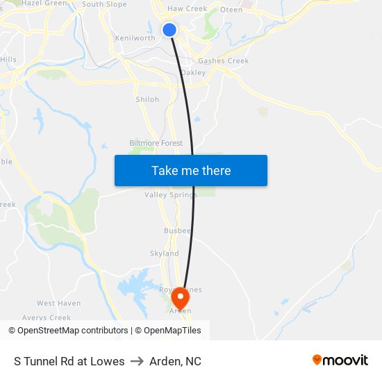 S Tunnel Rd at Lowes to Arden, NC map
