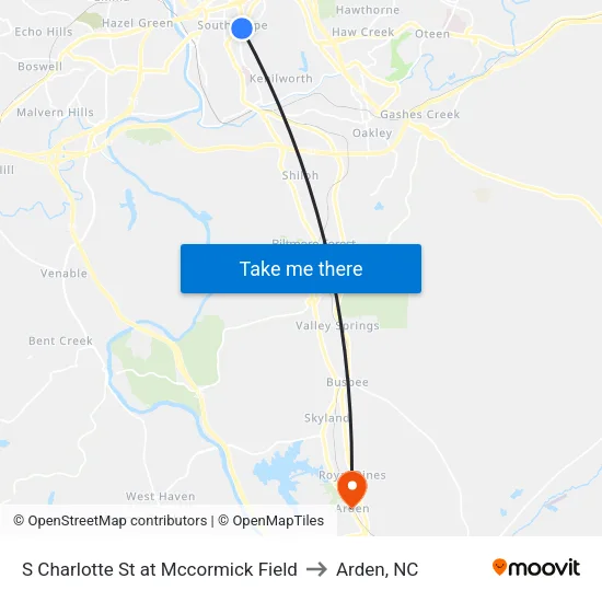 S Charlotte St at Mccormick Field to Arden, NC map