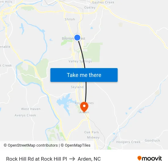 Rock Hill Rd at Rock Hill Pl to Arden, NC map