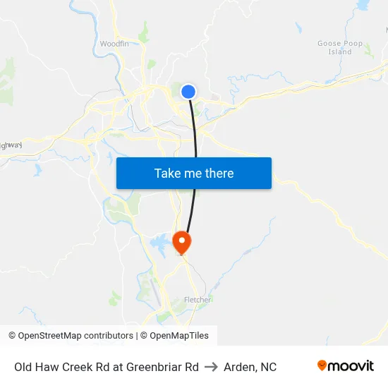 Old Haw Creek Rd at Greenbriar Rd to Arden, NC map
