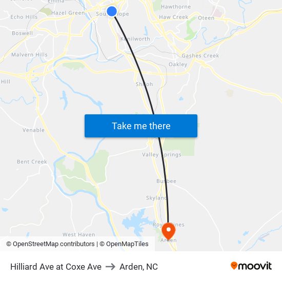 Hilliard Ave at Coxe Ave to Arden, NC map