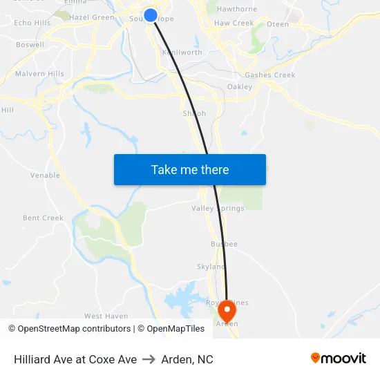Hilliard Ave at Coxe Ave to Arden, NC map
